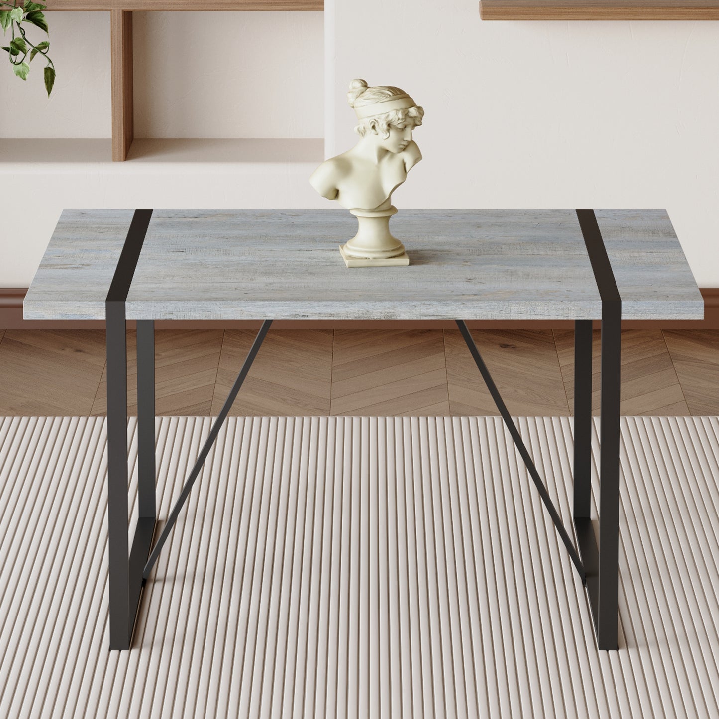 Rustic distressed wood console table with black metal legs