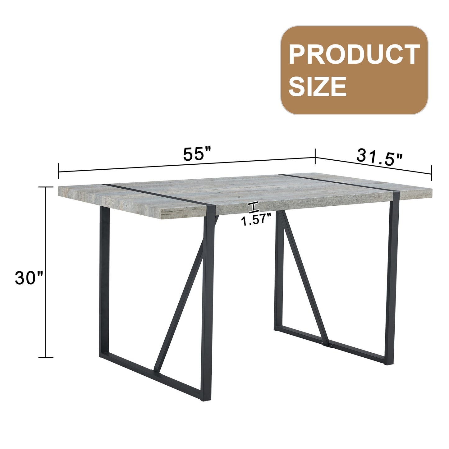 Rustic grey wood dining table with black metal legs