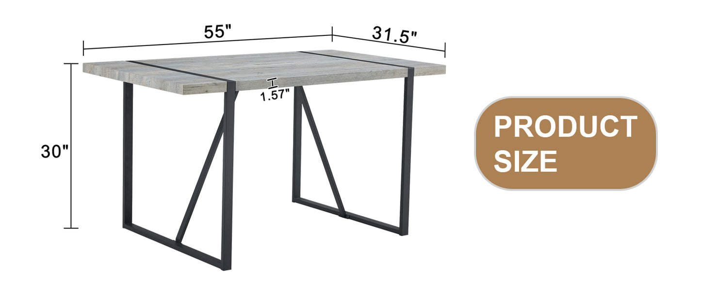 Rustic wood dining table with black metal base L x W x H