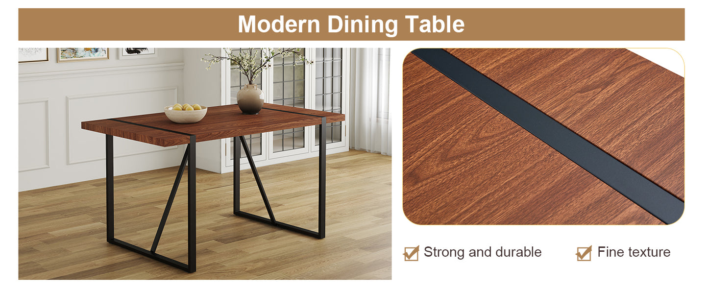 Wooden dining table with black metal legs