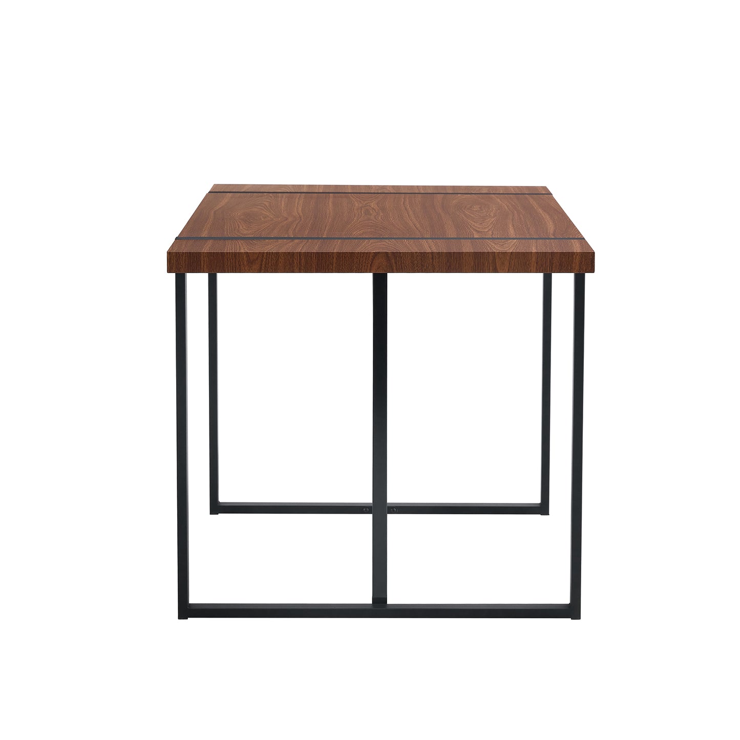Square wood end table with black metal frame