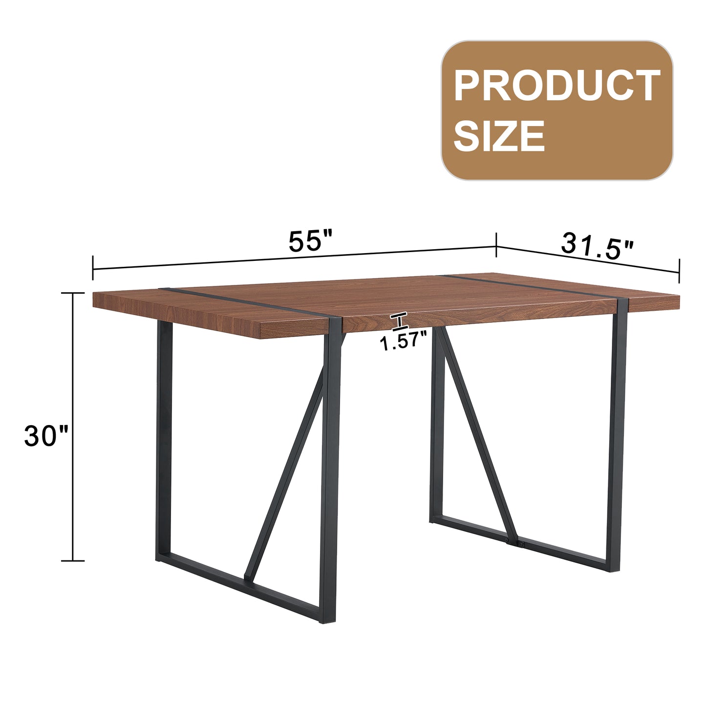 Rustic wood dining table with black metal legs W x D x H