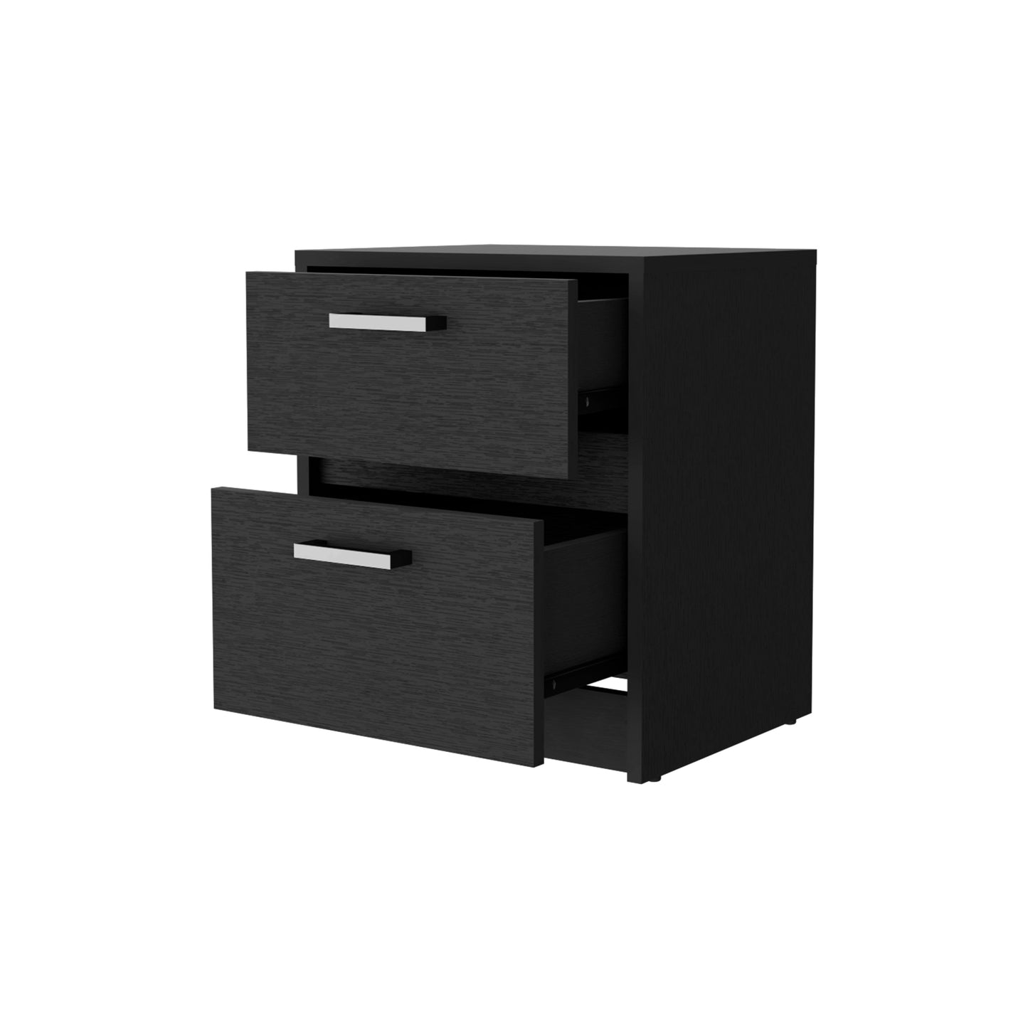 Black wood grain nightstand with two drawers