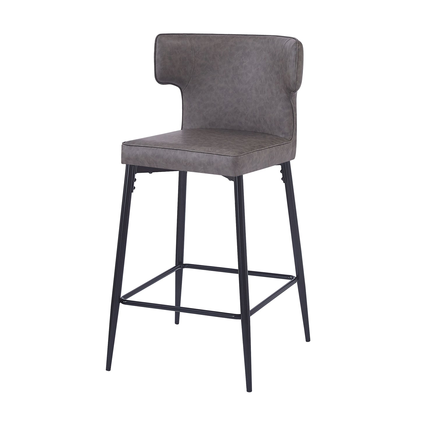 Modern grey faux leather bar stool with black metal legs