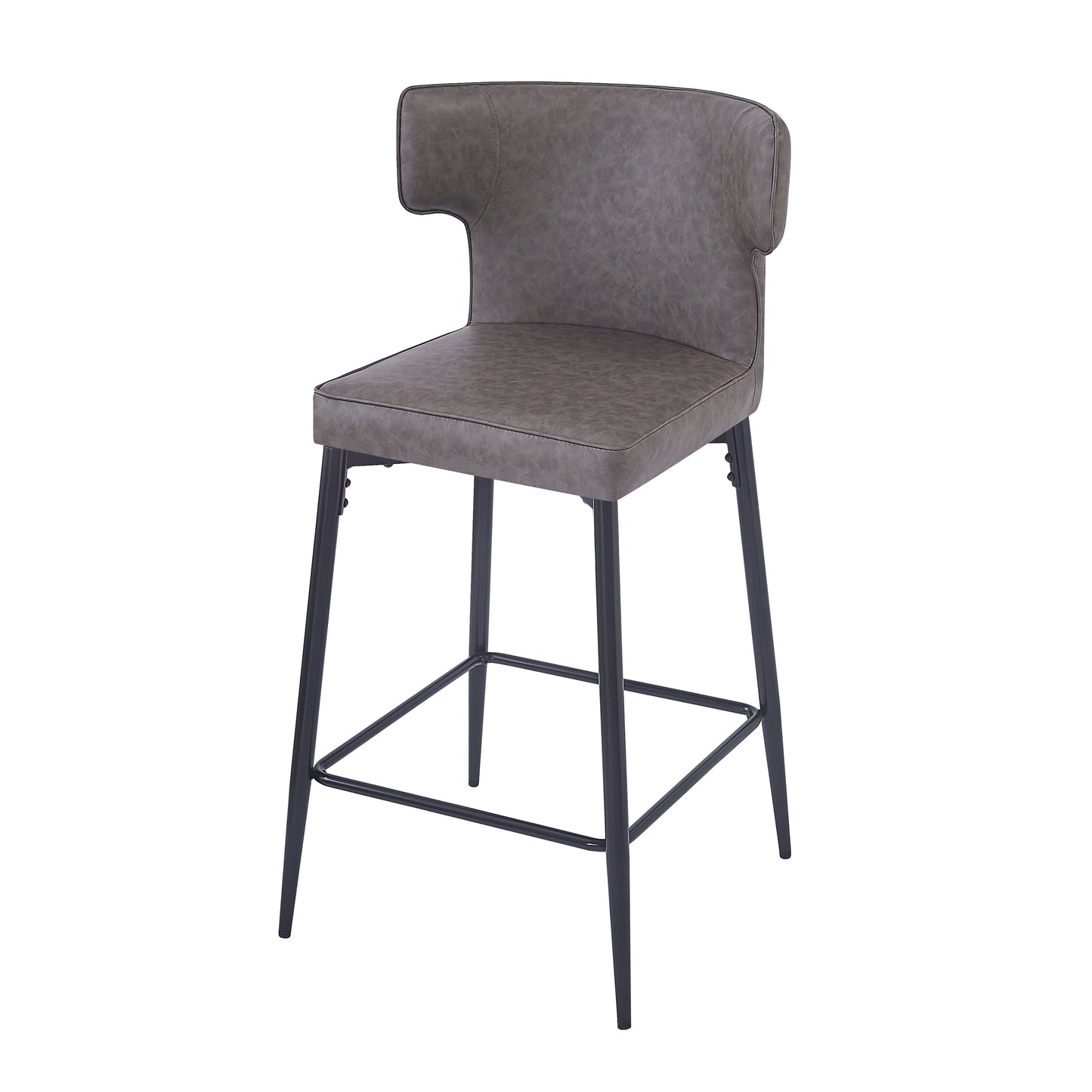 Gray faux leather counter stool with black metal legs