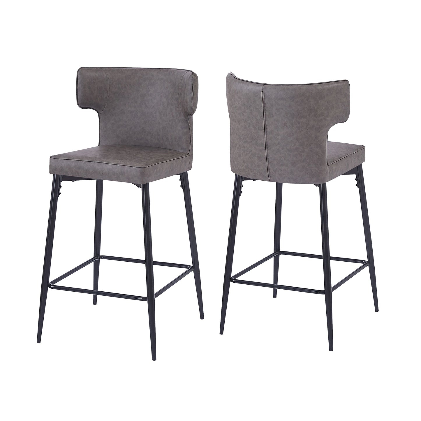 Gray faux leather bar stool with black metal legs