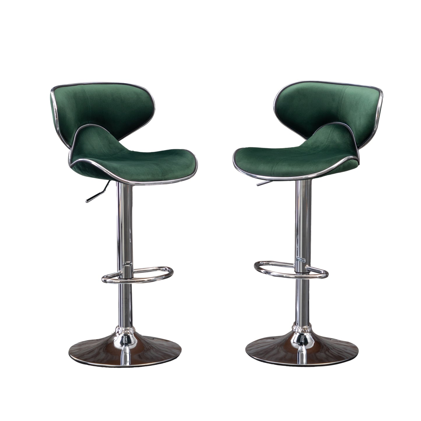 Emerald green velvet bar stool with chrome accents