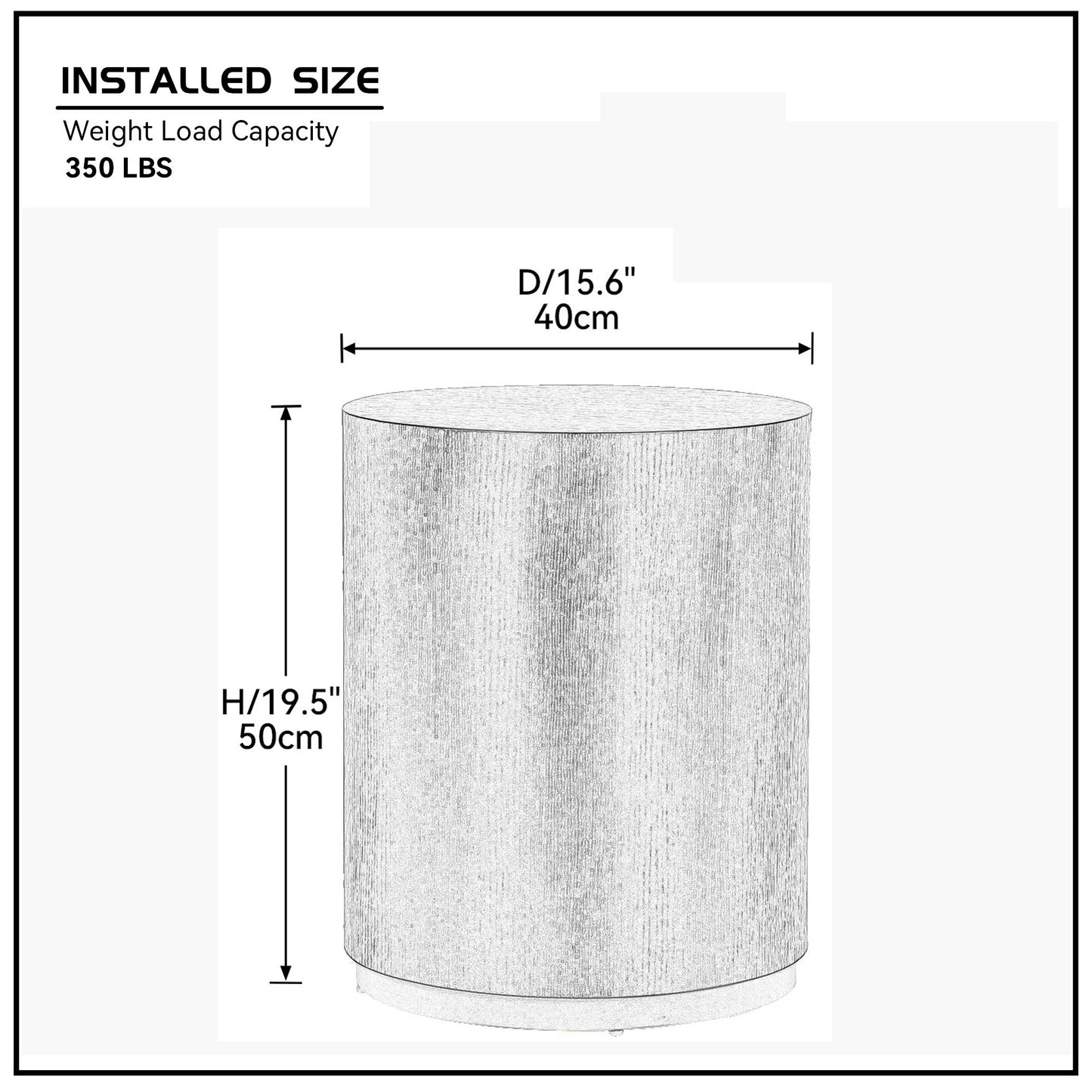 Cylindrical side table with a woodgrain texture inch diameter