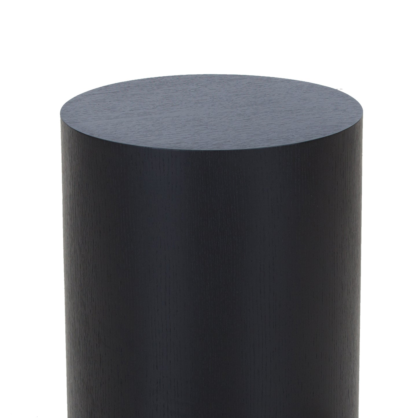 Dark grey cylindrical wood stool with subtle grain texture
