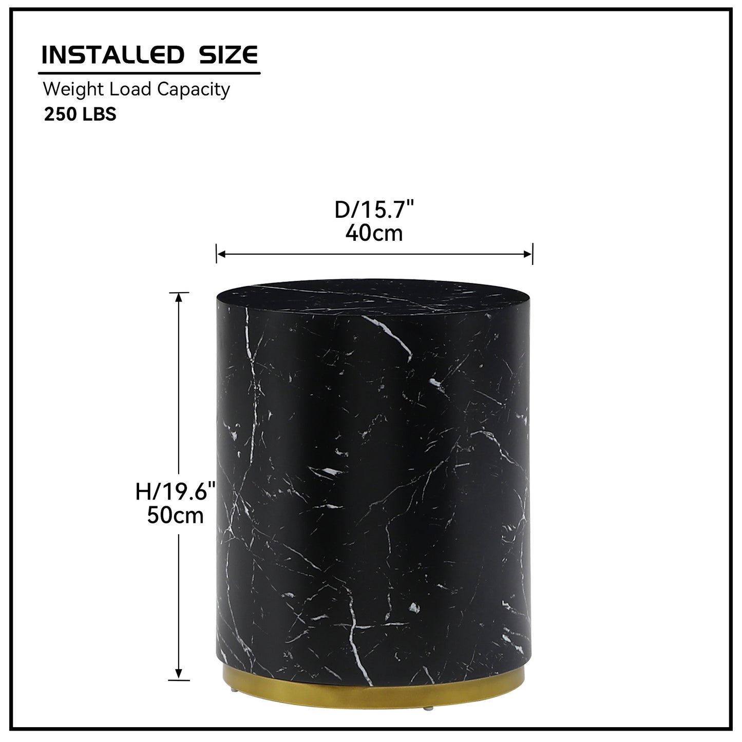 Black marble pedestal end table with gold base height inches