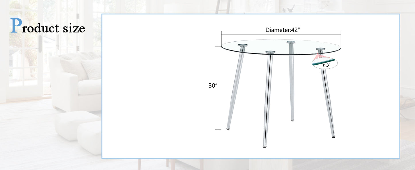 Round glass dining table with chrome legs inch diameter and inch height