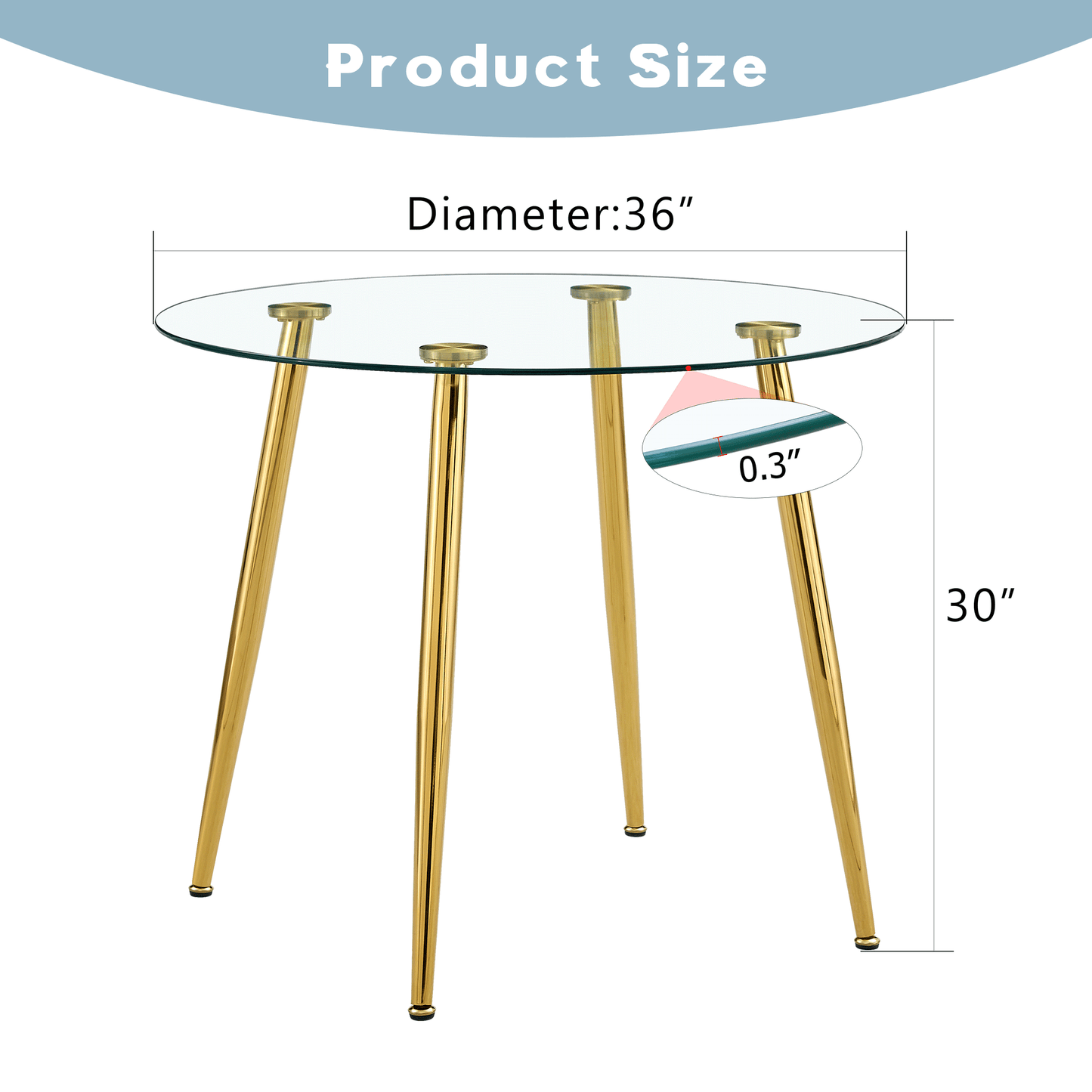 Round glass coffee table with gold hairpin legs inch diameter and inch height