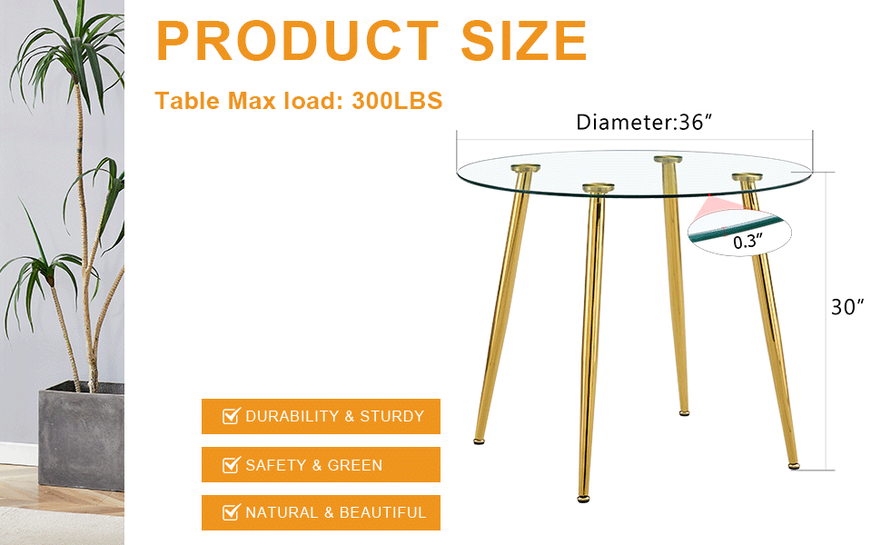 Round glass top table with gold metal legs