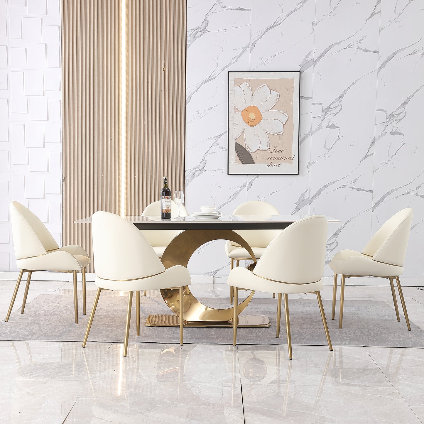 Set of cream velvet dining chairs with gold legs perfect for modern dining rooms