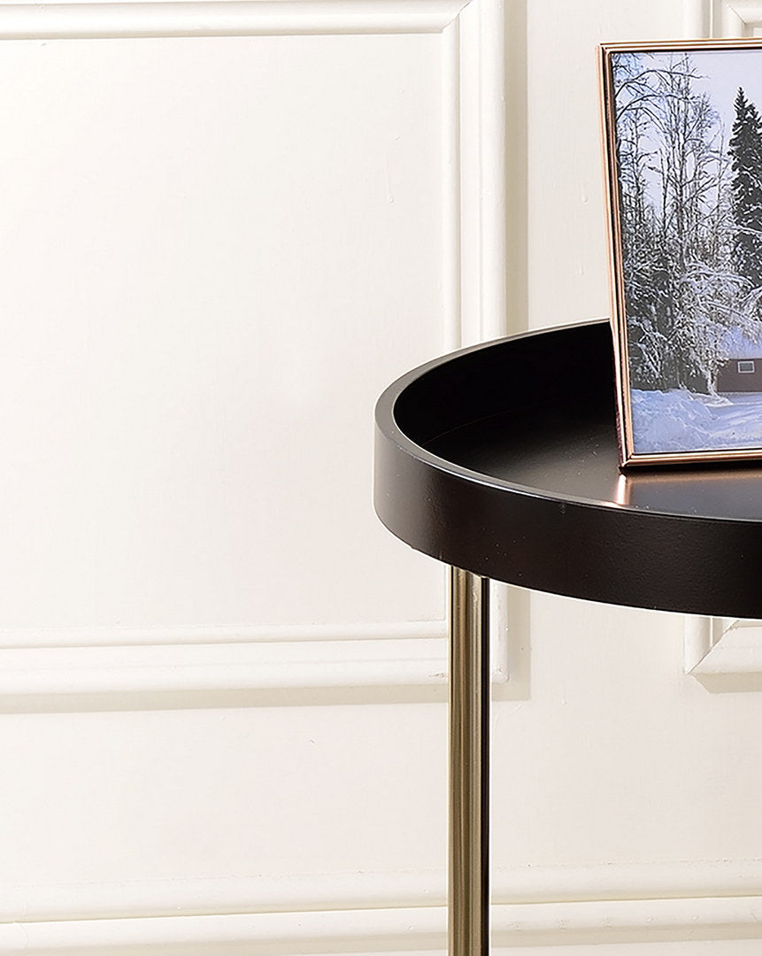 Black round tray side table with brass legs perfect for living room decor