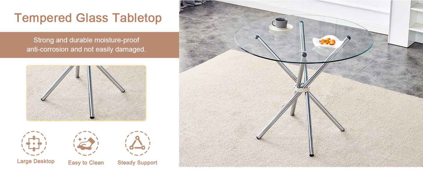 Round tempered glass tabletop with chrome star base