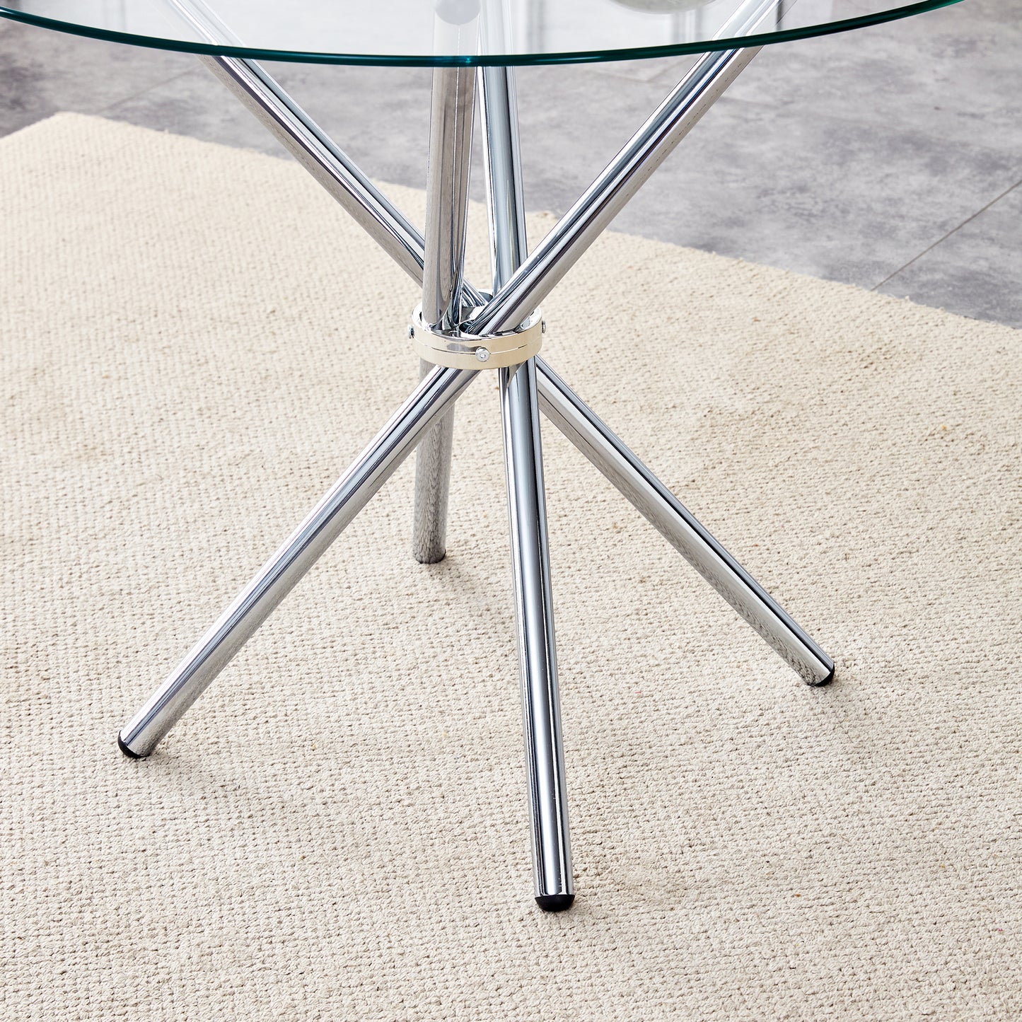 Round glass table base with chrome legs