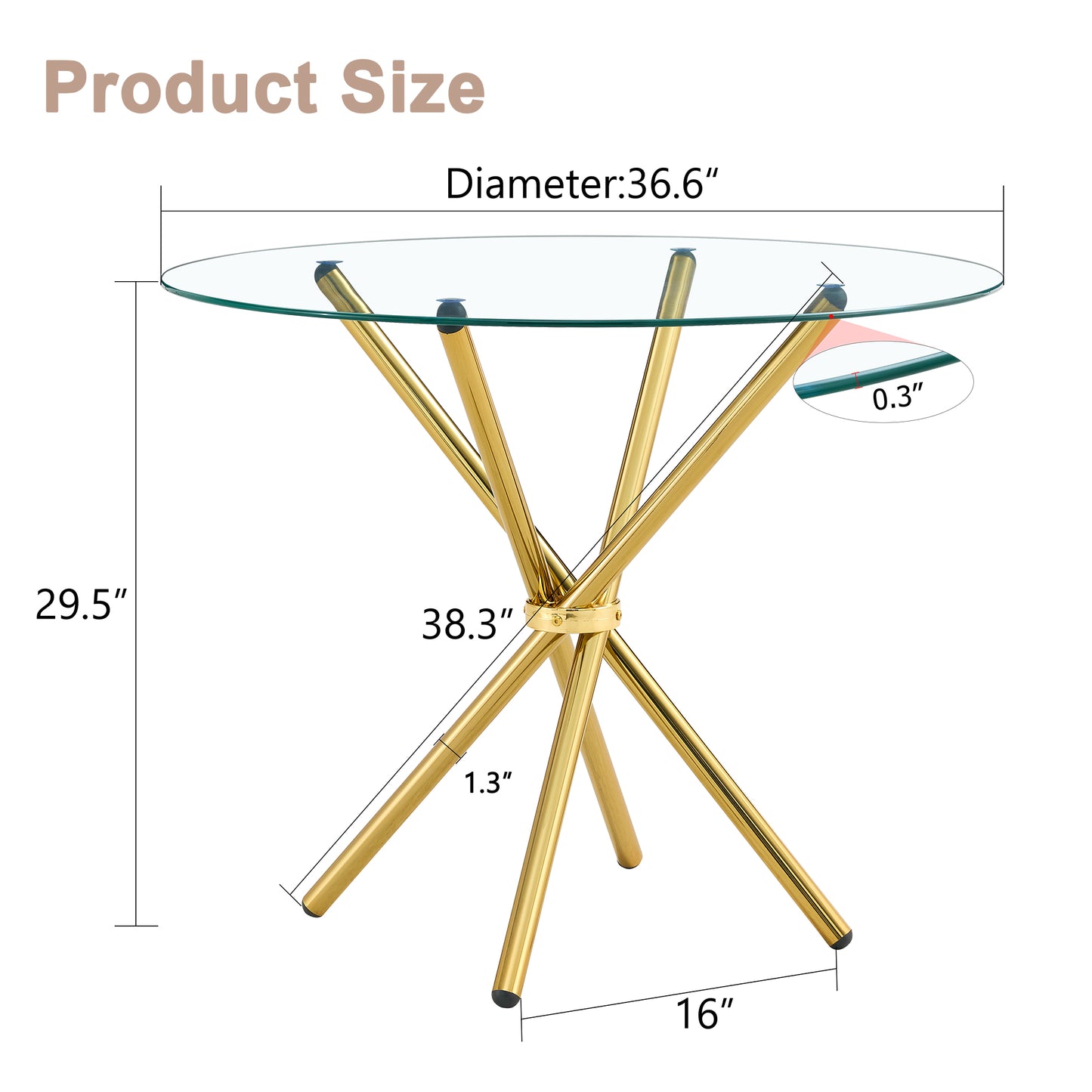 Clear glass top dining table with gold starburst base