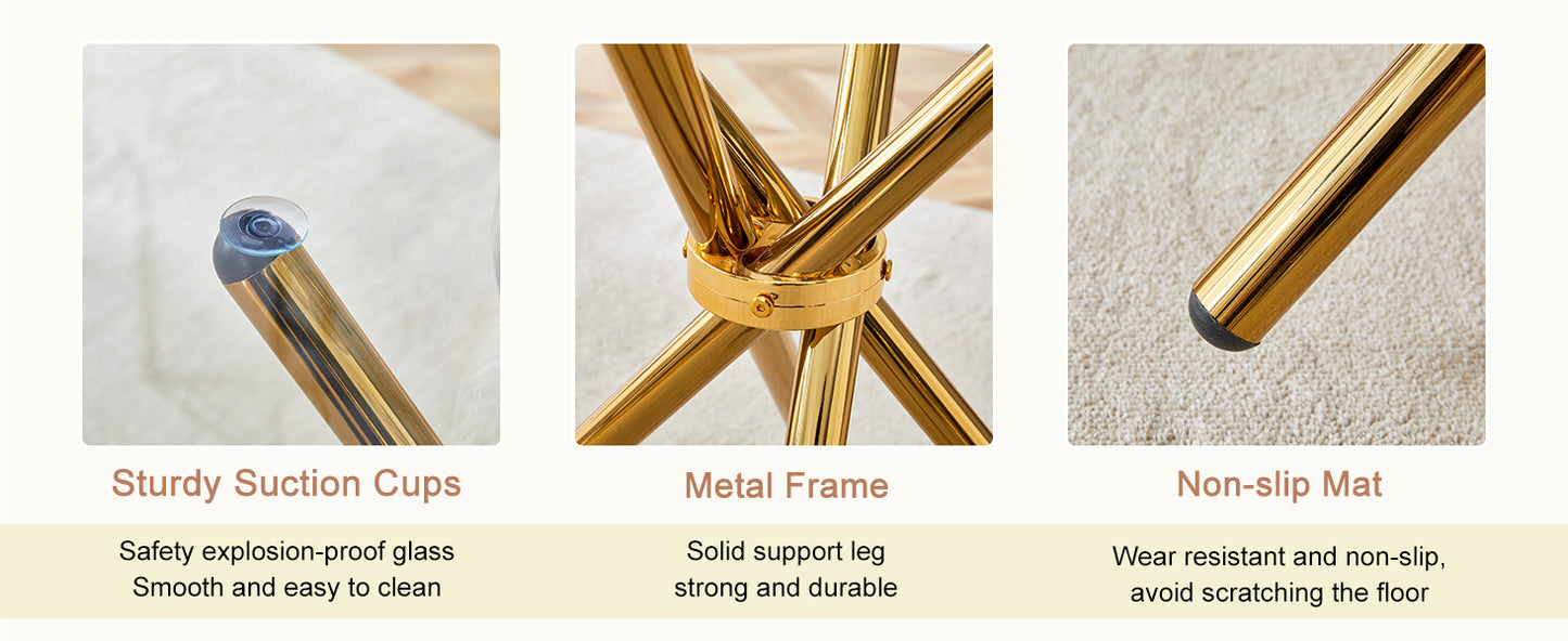 Gold metal table leg with clear suction cup