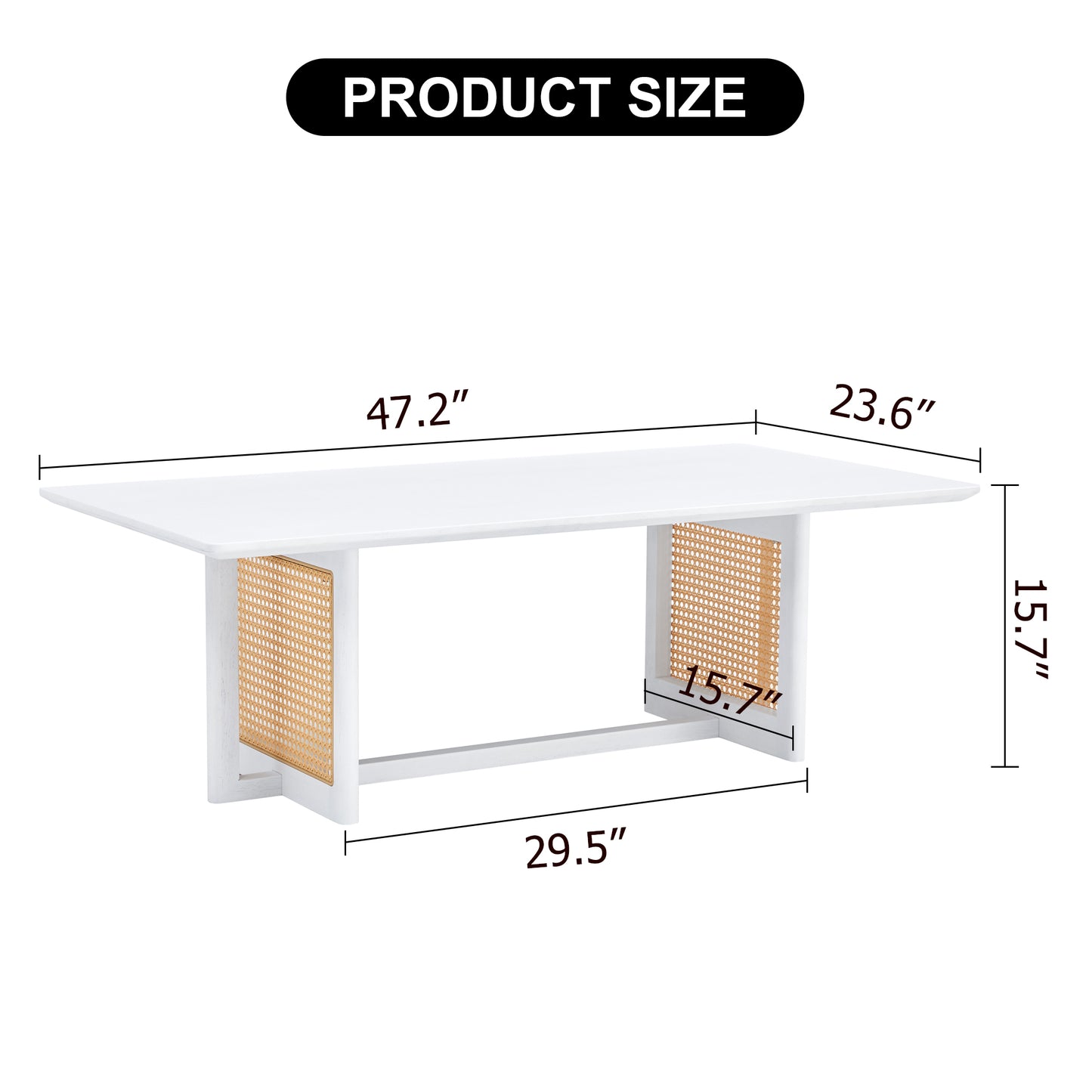 White dining table with woven cane panel legs