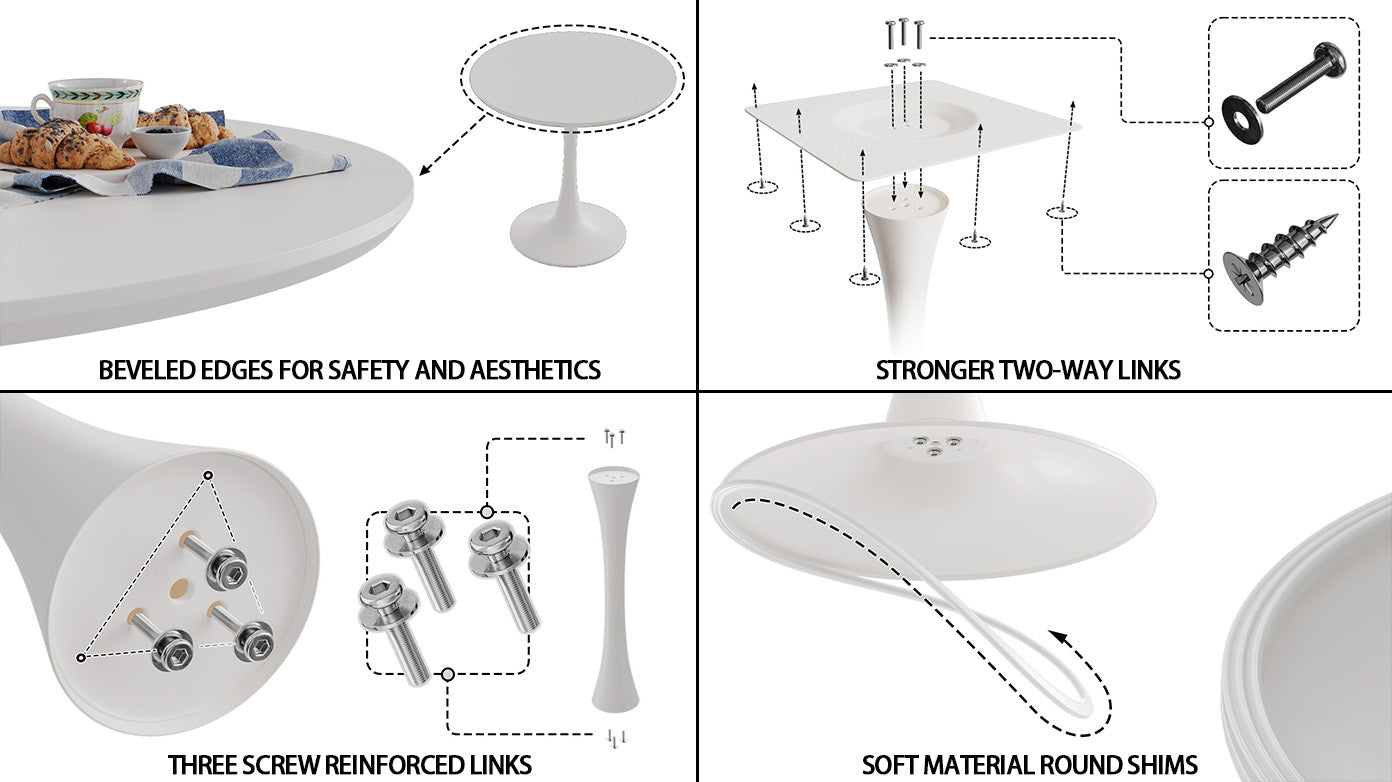 White modern side table with beveled edges and breakfast items