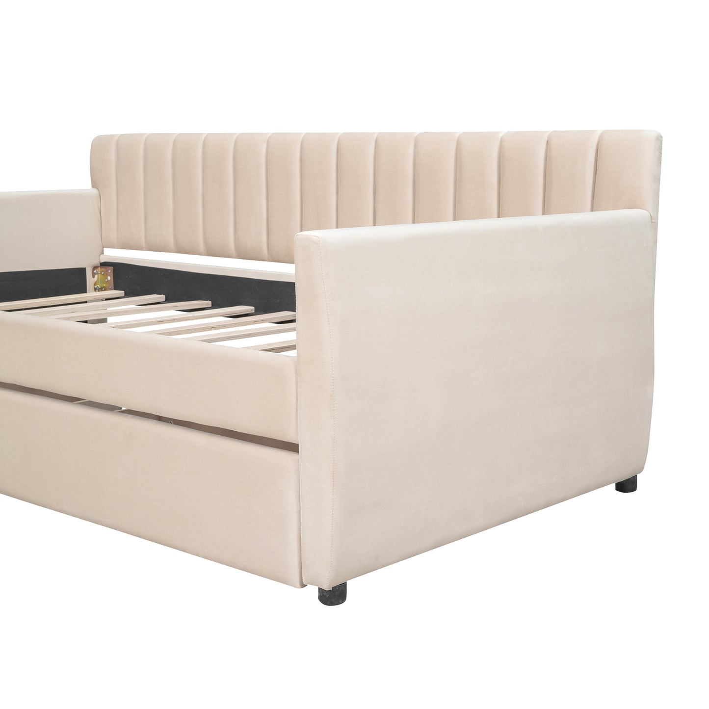 Cream velvet daybed with channel tufting on back and side arms Perfect for small spaces