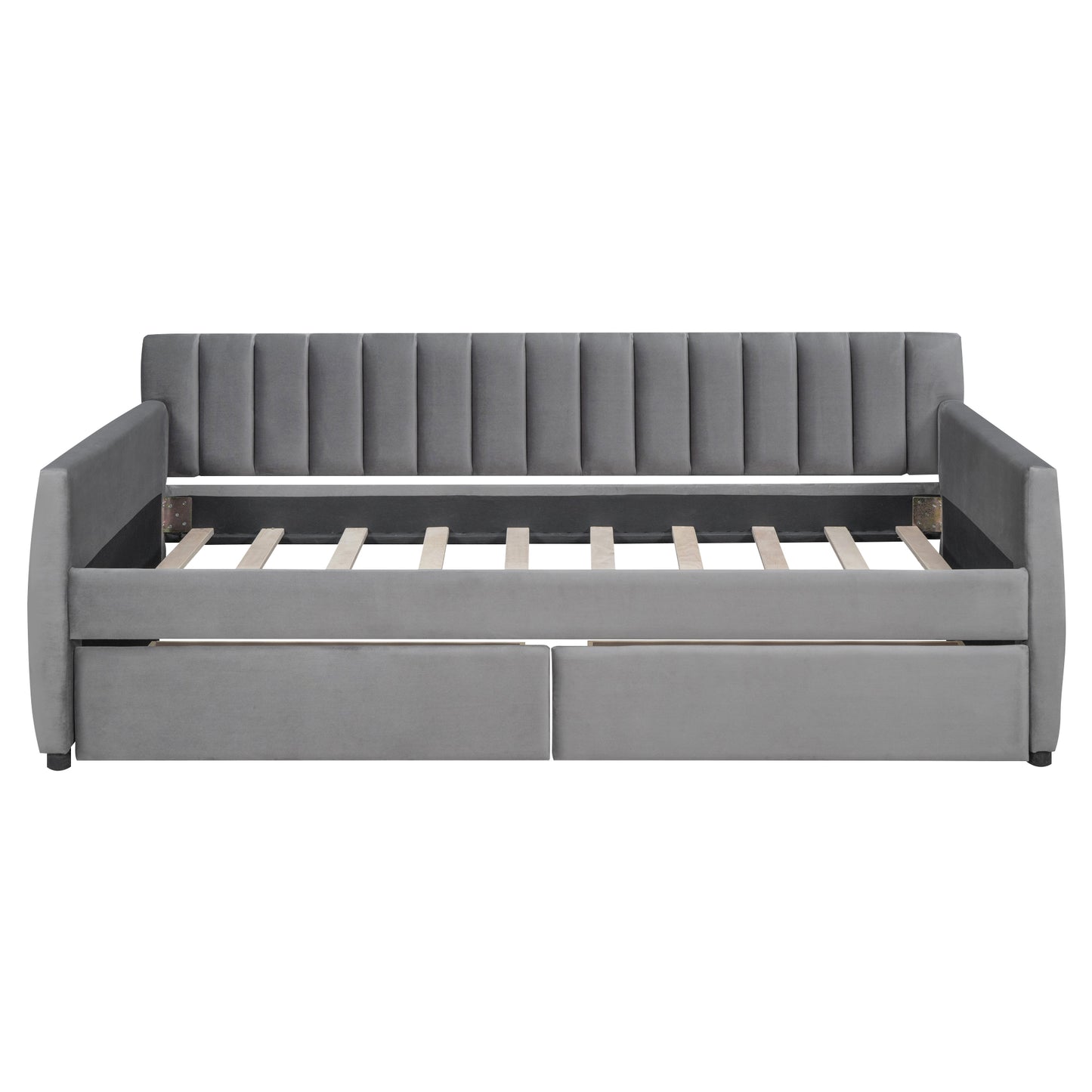 Grey velvet channeltufted daybed with pullout trundle modern living room furniture