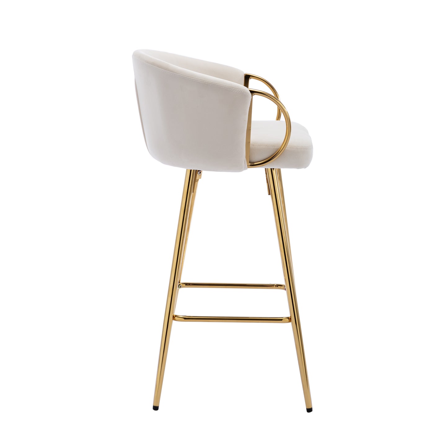 Cream velvet bar stool with gold metal legs and arms