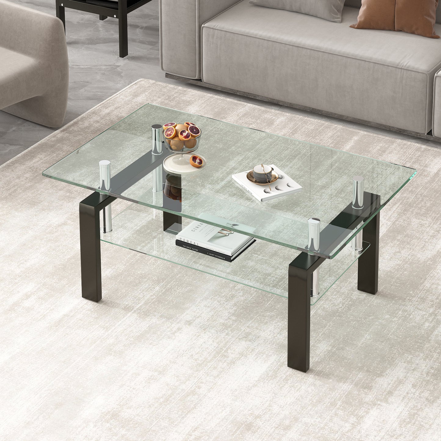 Stylish Tempered Glass Coffee Table with Two Layers
