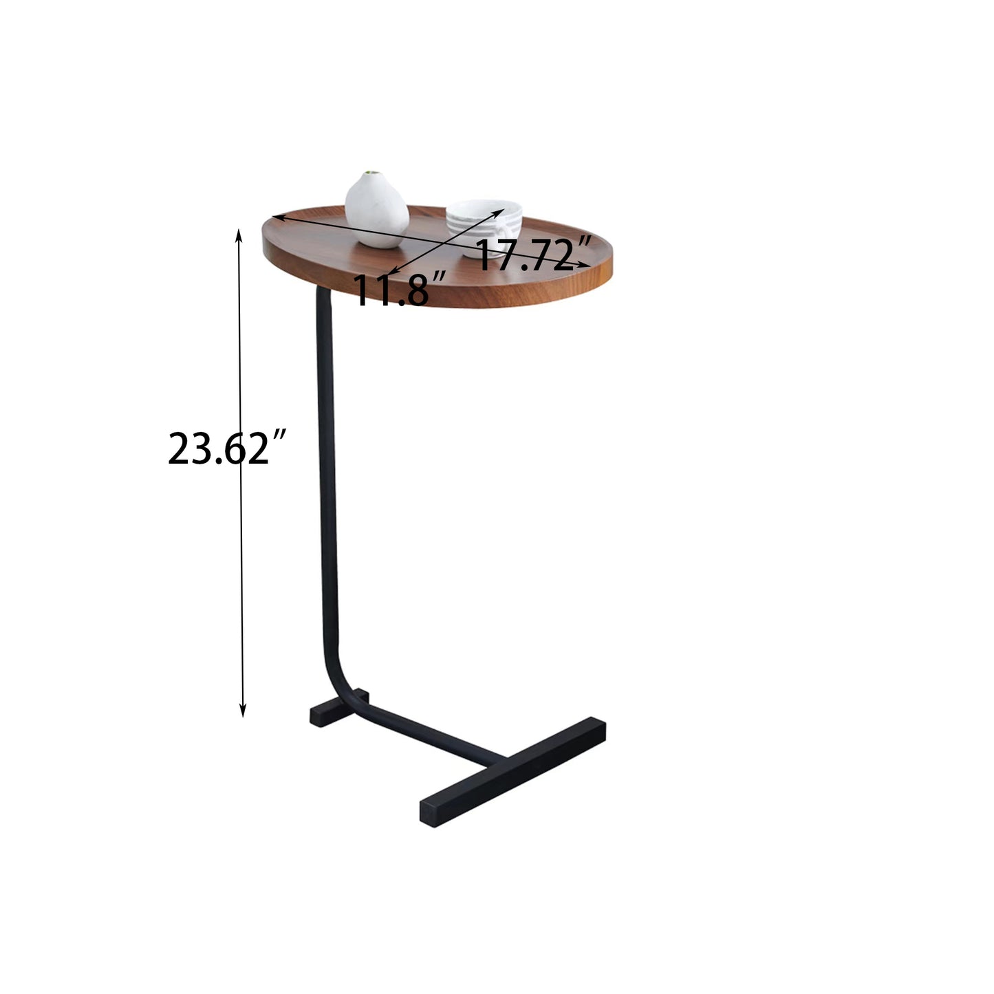 Compact Brown C-shaped Side Table for Small Spaces