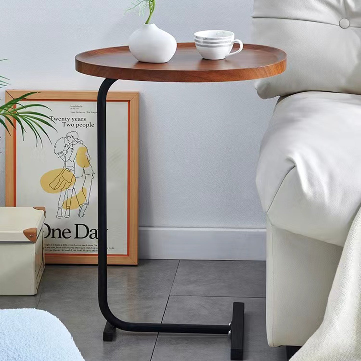 Compact Brown C-shaped Side Table for Small Spaces