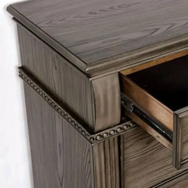 Gray Traditional Nightstand with USB Charger and 3 Drawers