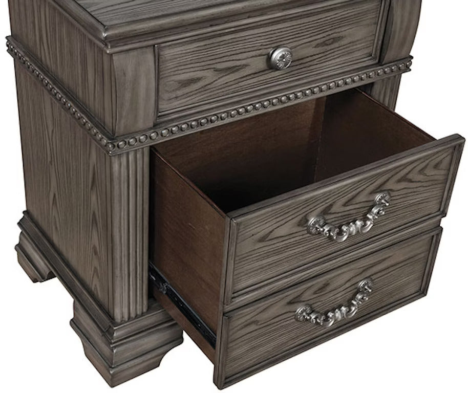 Gray Traditional Nightstand with USB Charger and 3 Drawers