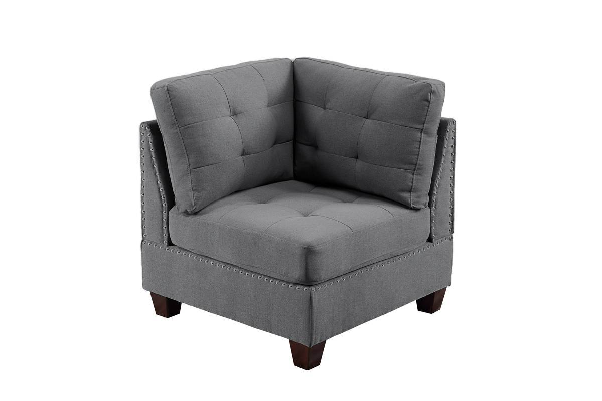 TREATLIFE HOME Tufted Corner Wedge Sofa, Grey Linen-Like Fabric with Nailheads, Modern Design with Wooden Legs