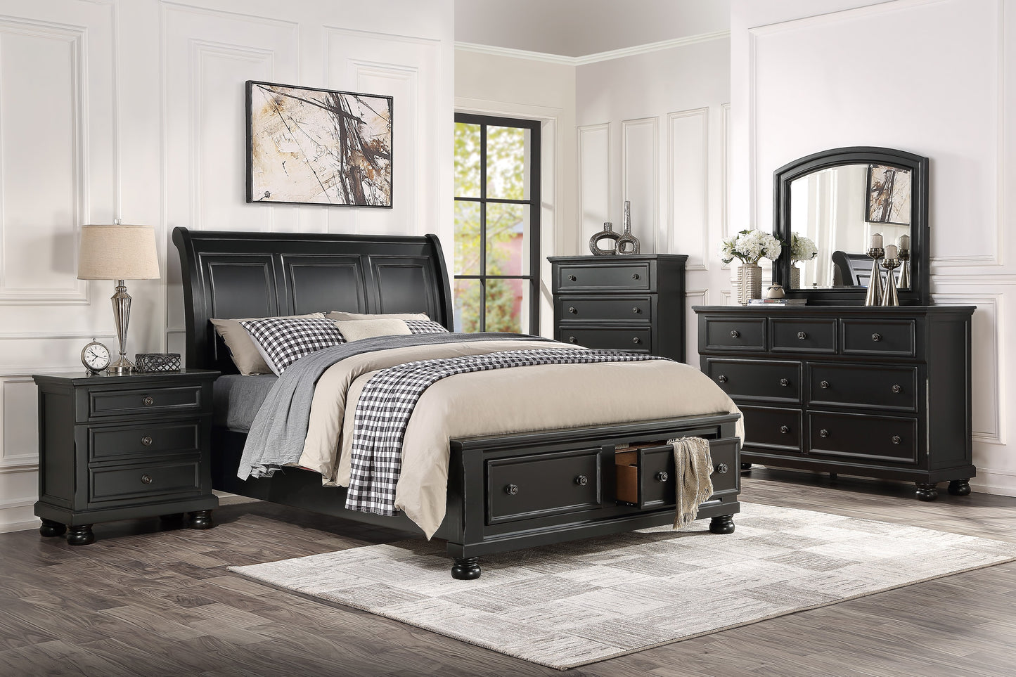 Stylish Black Nightstand with 2 Drawers for Bedroom Storage