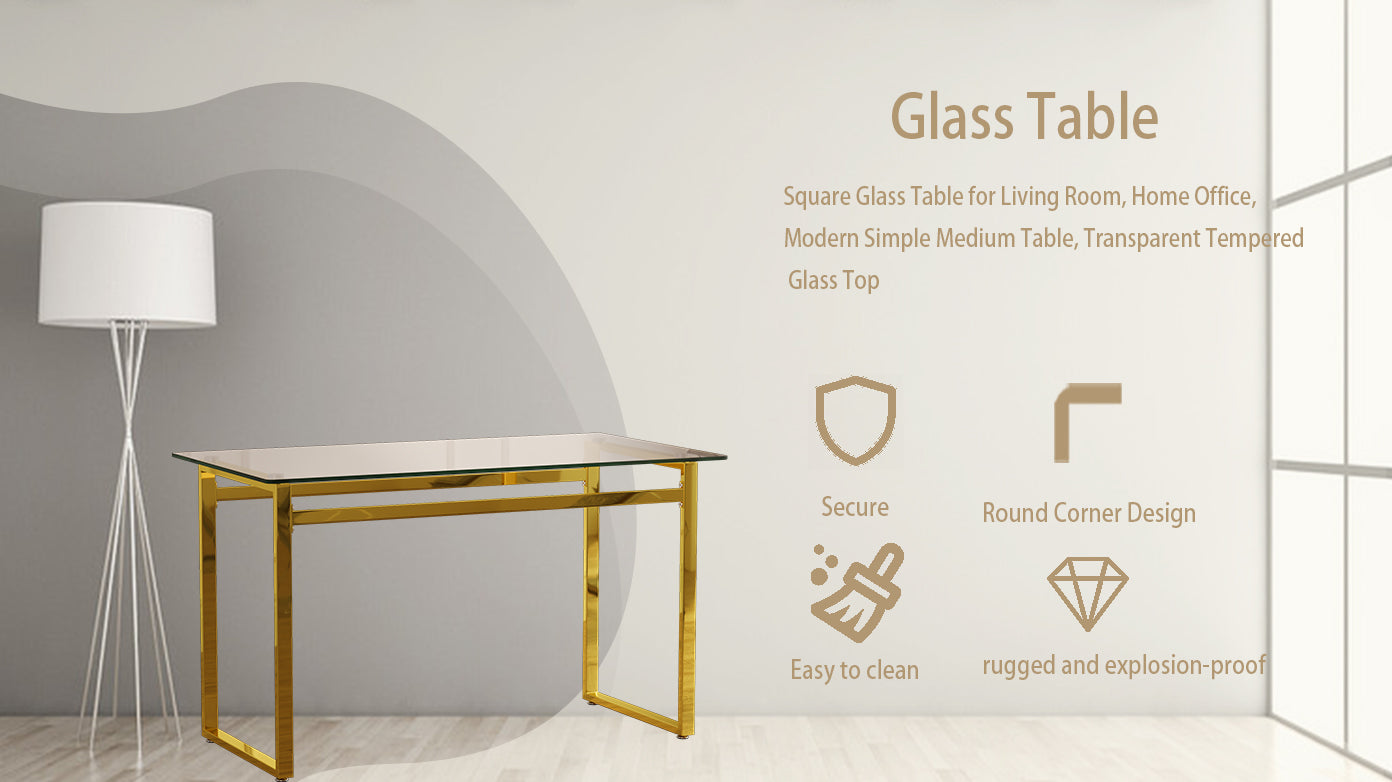 Square glass table with gold frame