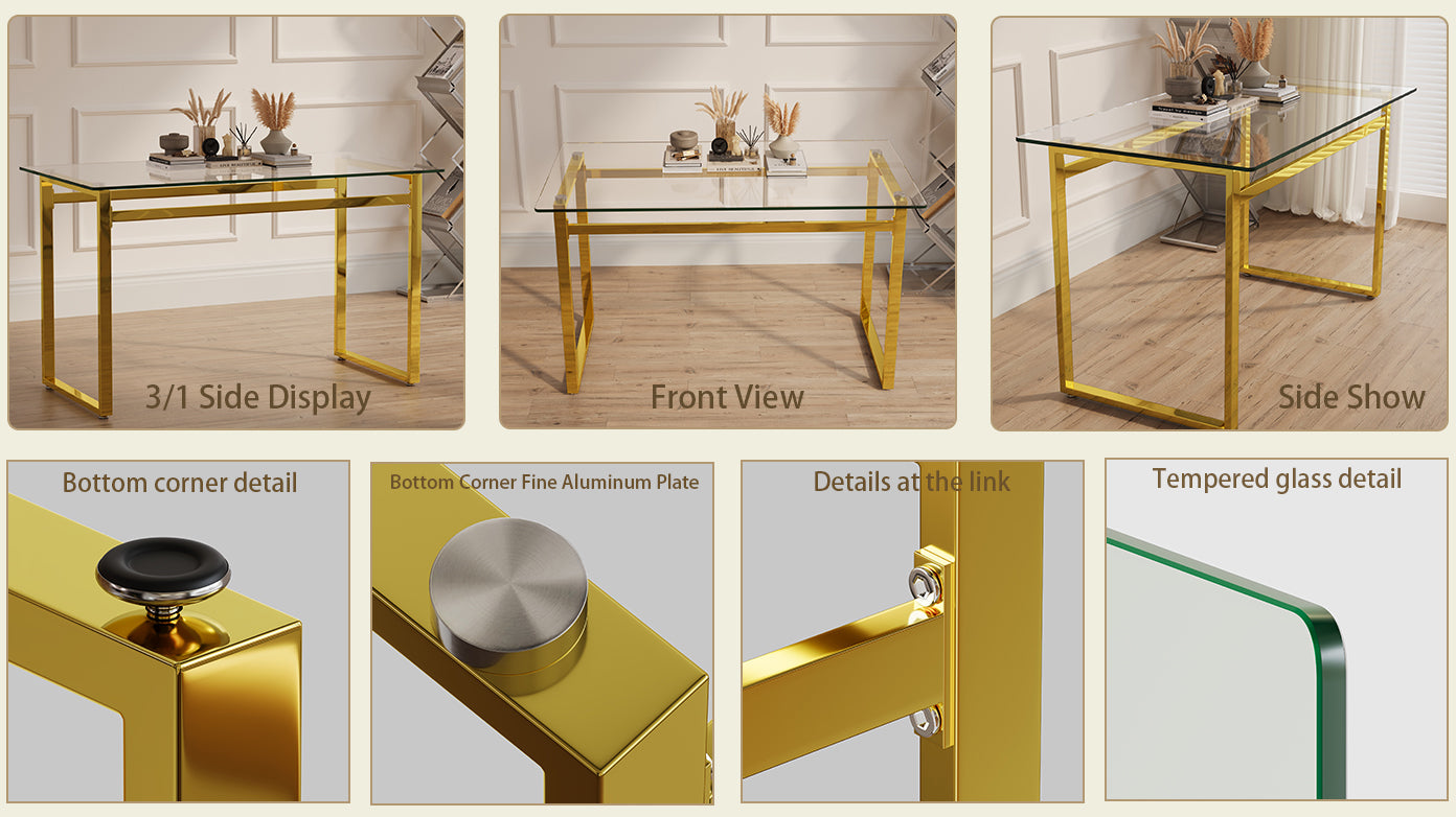 Modern gold metal frame glass desk with clean lines