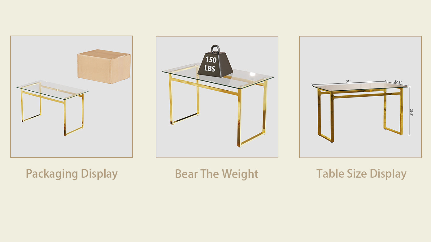 Glass and gold console table with packaging