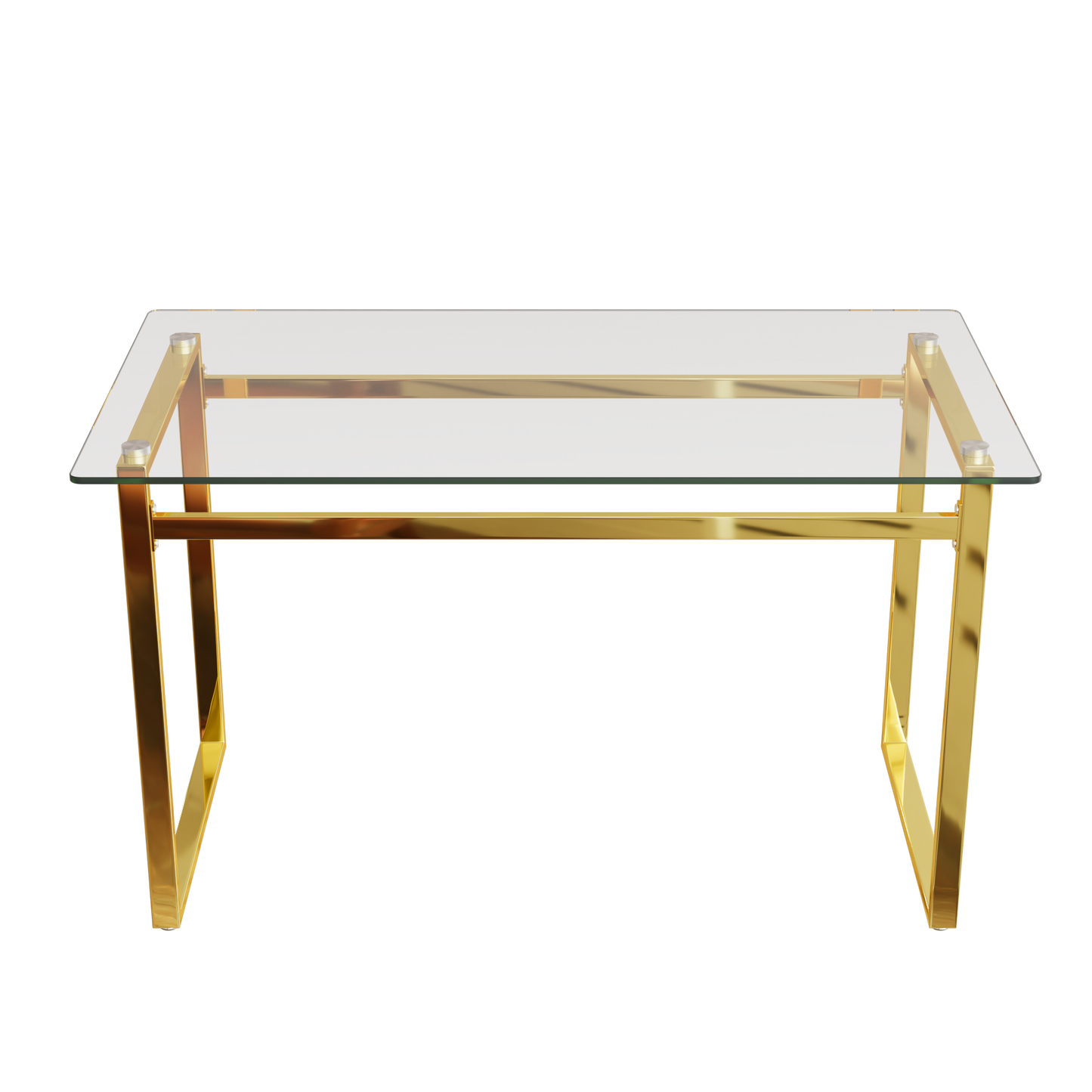 Clear glass coffee table with polished gold frame