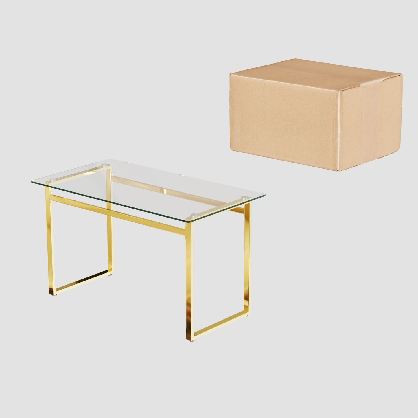 Rectangular glass coffee table with polished gold metal frame