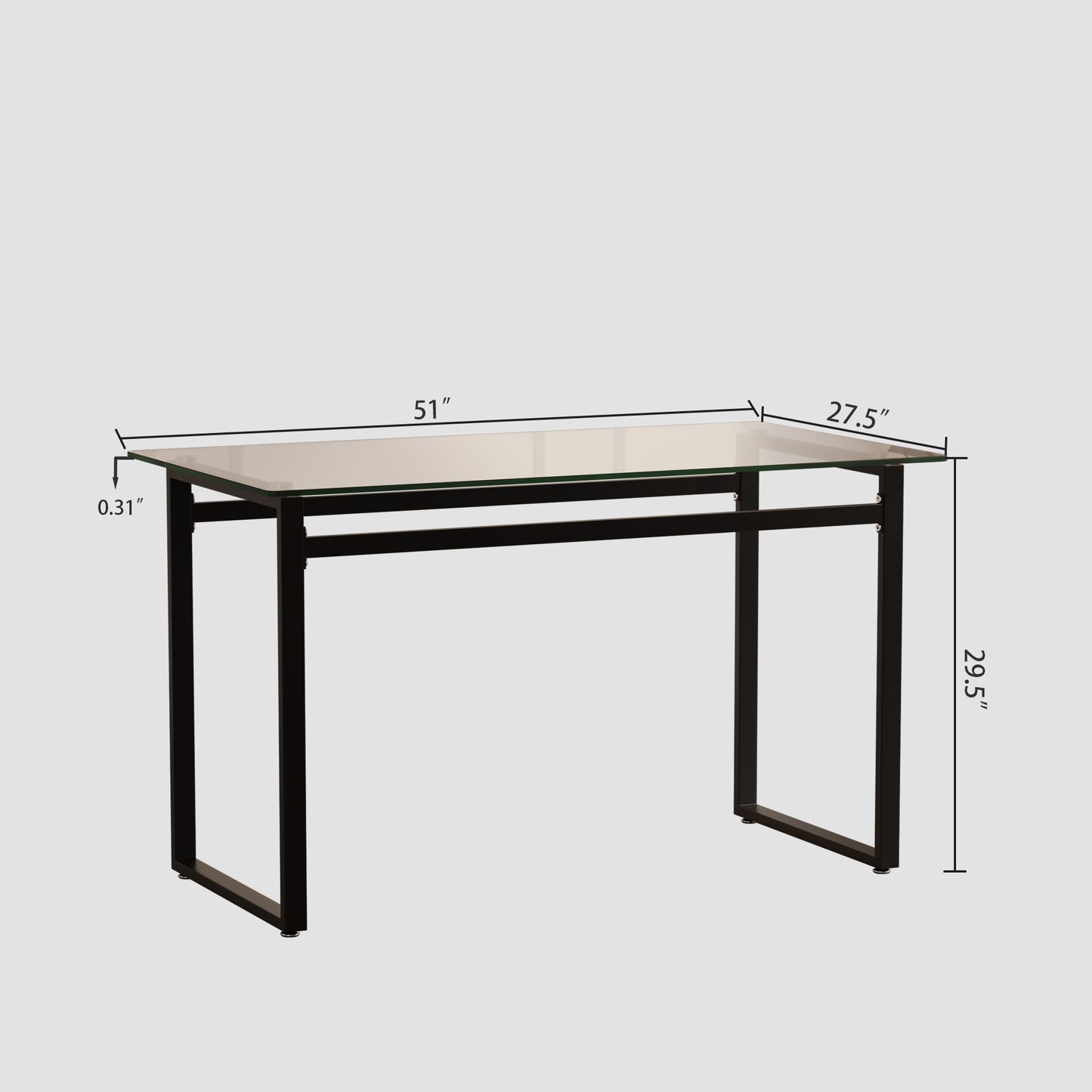 Modern glass top desk with black metal legs ideal for home office use