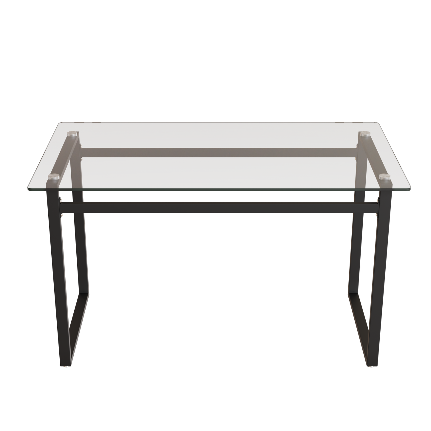 Rectangular glass desk with modern black metal frame