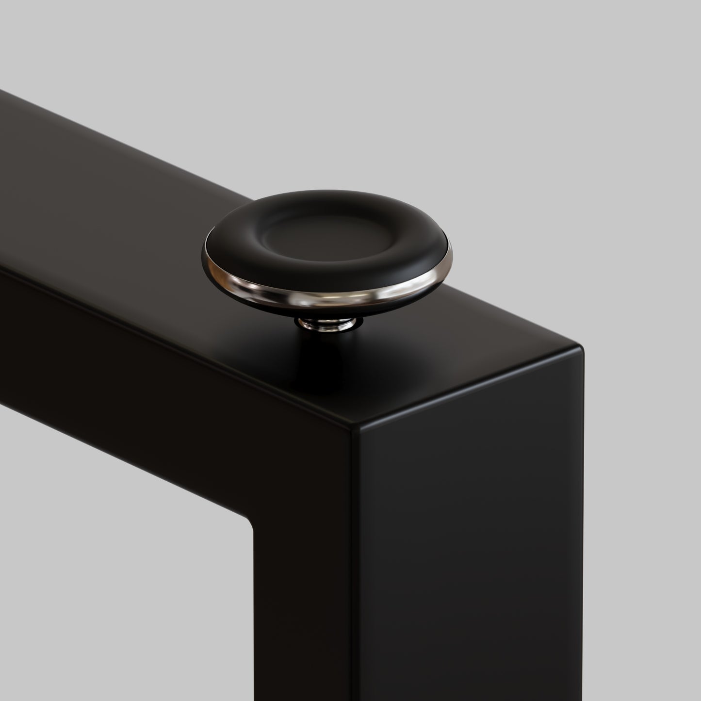 Black modern furniture knob with brushed silver trim
