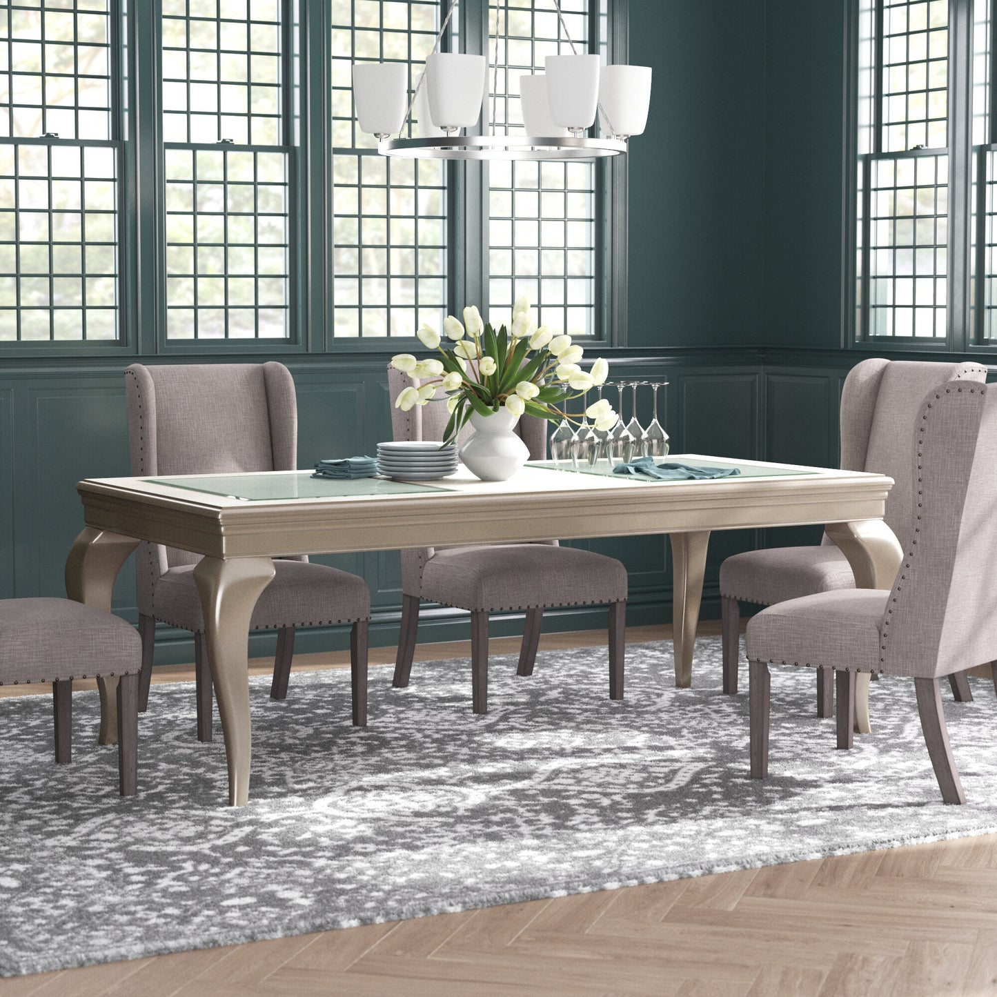Enhance Your Dining Experience with a Modern Glamourous Dining Table with Extension Leaf, Silver Finish