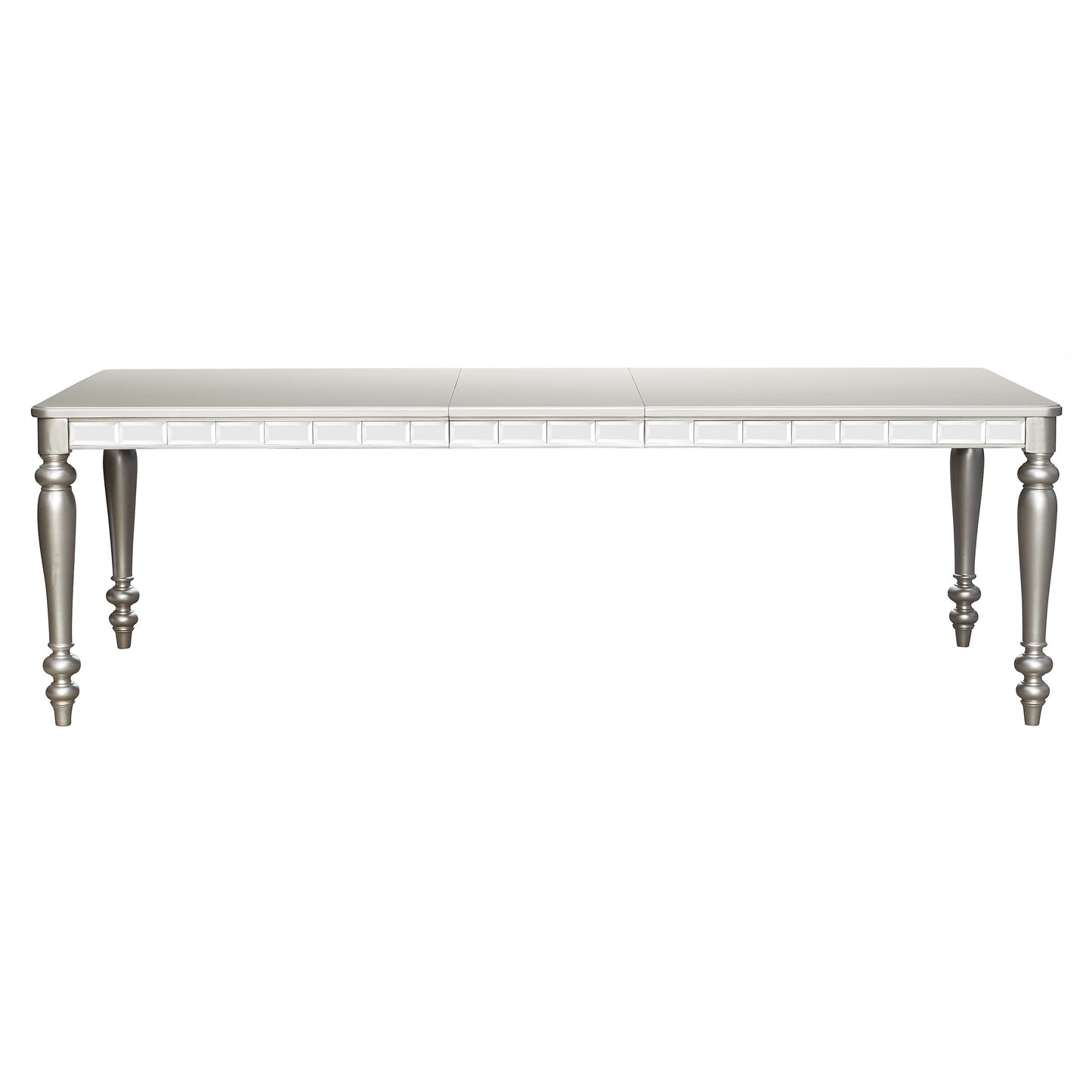 Glamorous Silver Finish Rectangular Dining Table with Draw Leaf