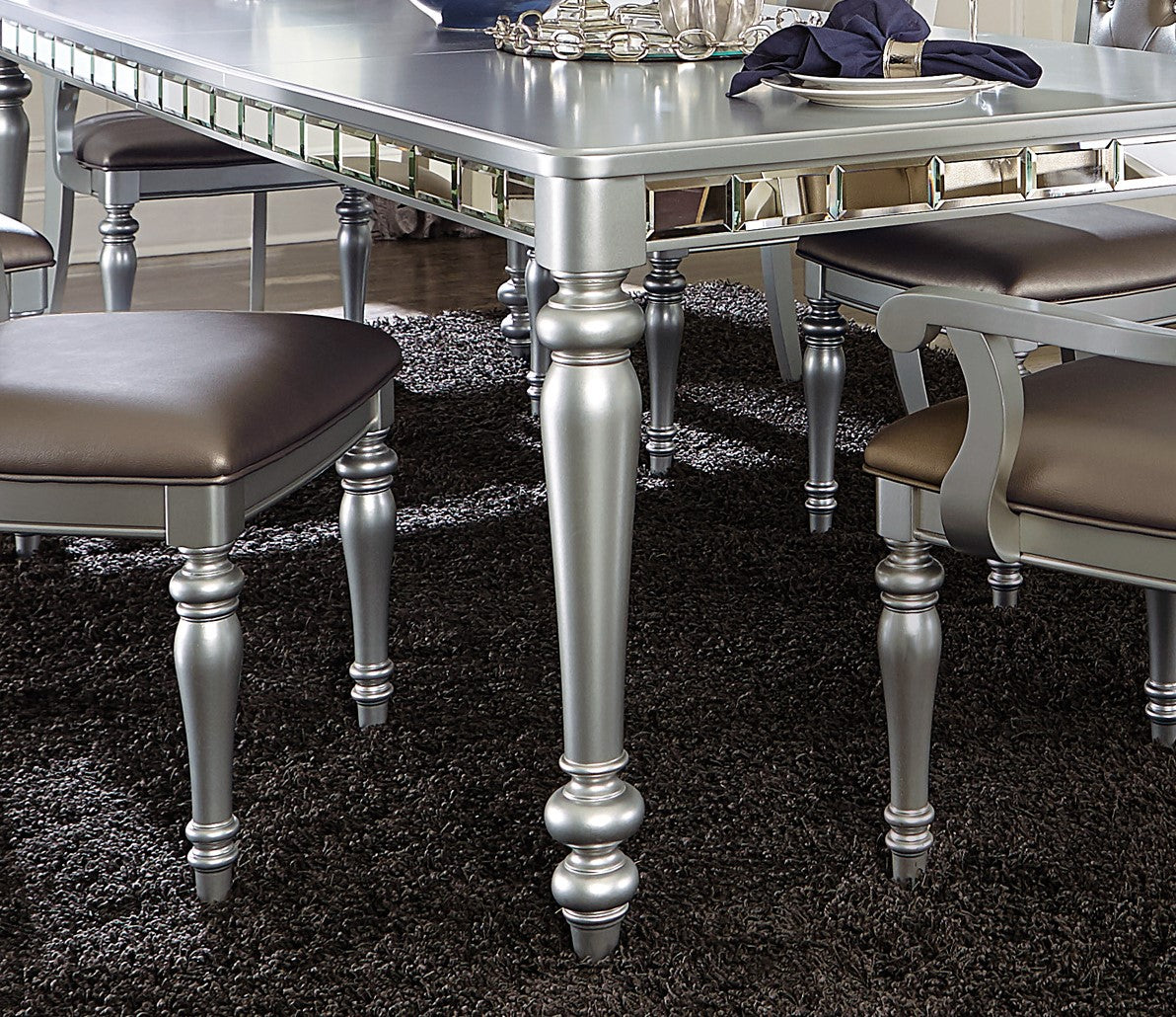 Glamorous Silver Finish Rectangular Dining Table with Draw Leaf