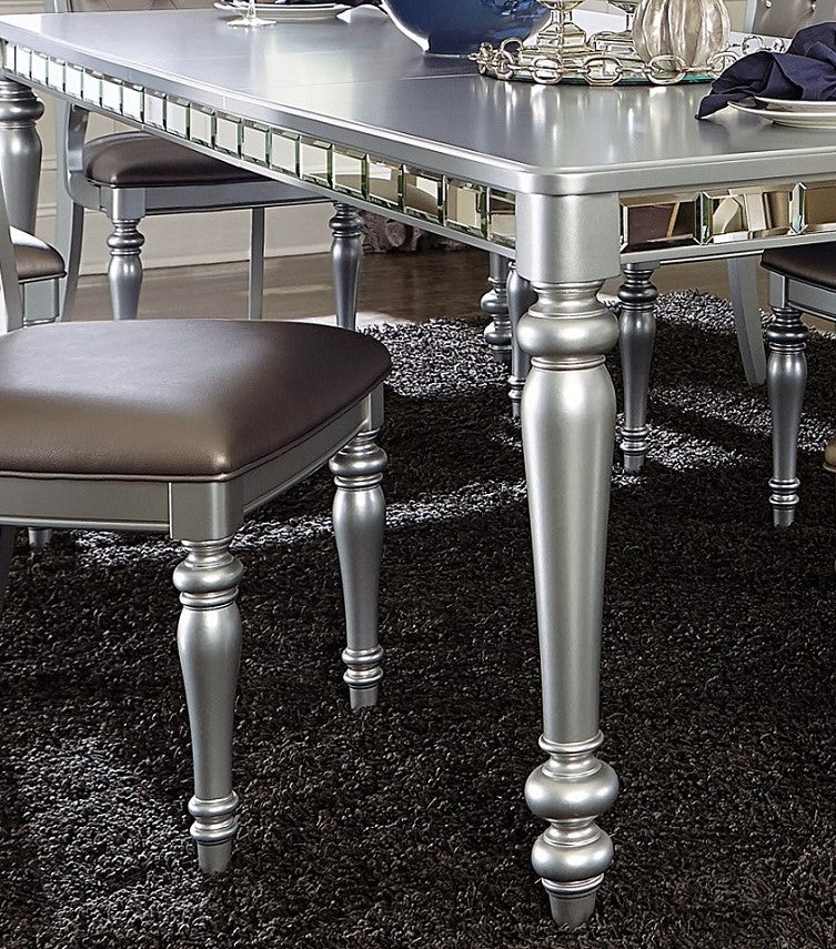 Glamorous Silver Finish Rectangular Dining Table with Draw Leaf