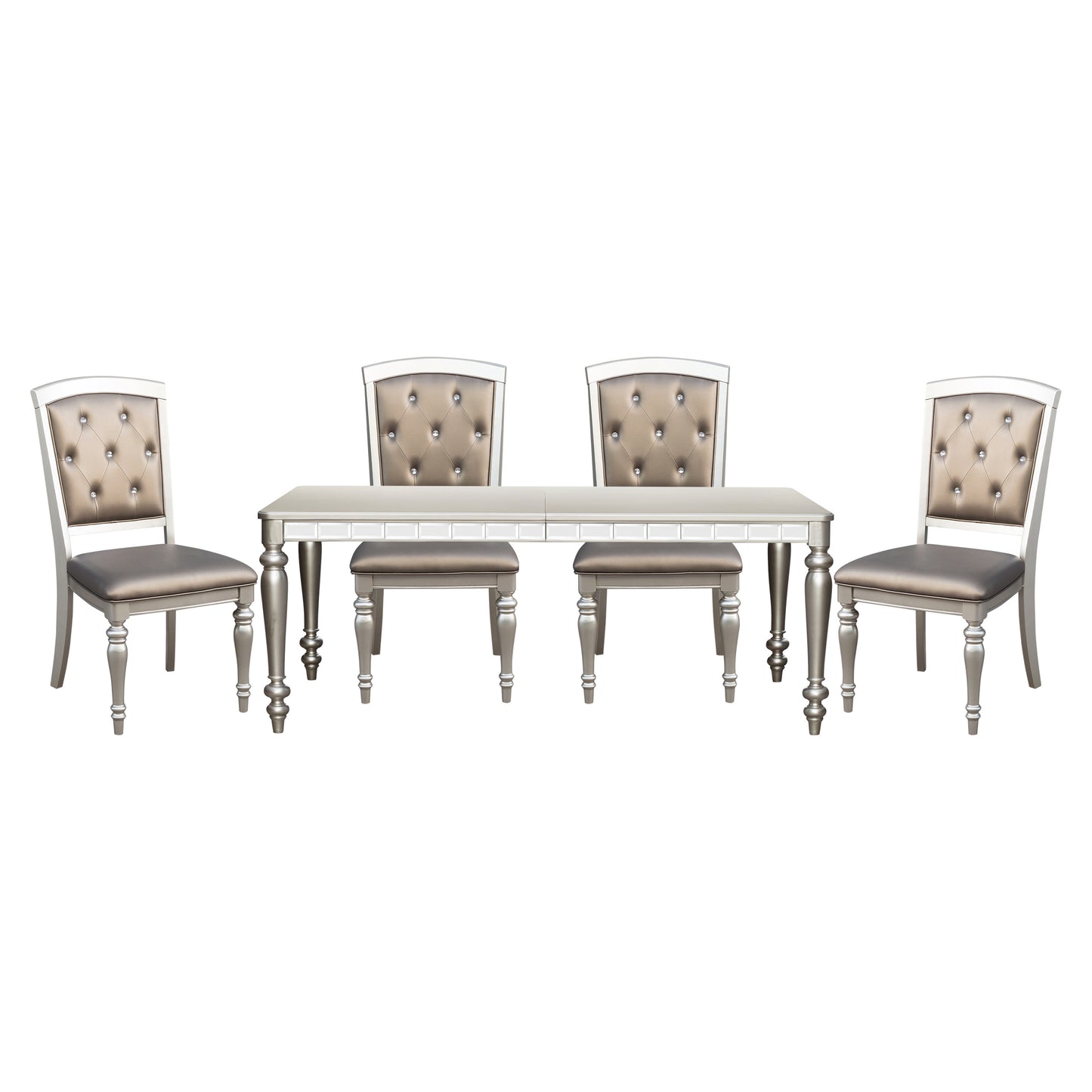 Glamorous Silver Finish Rectangular Dining Table with Draw Leaf