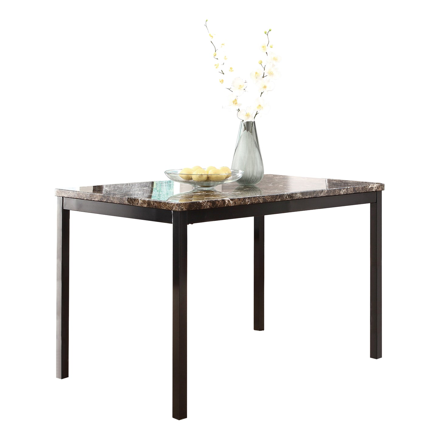 Compact Dining Table with Faux Marble Top and Black Frame