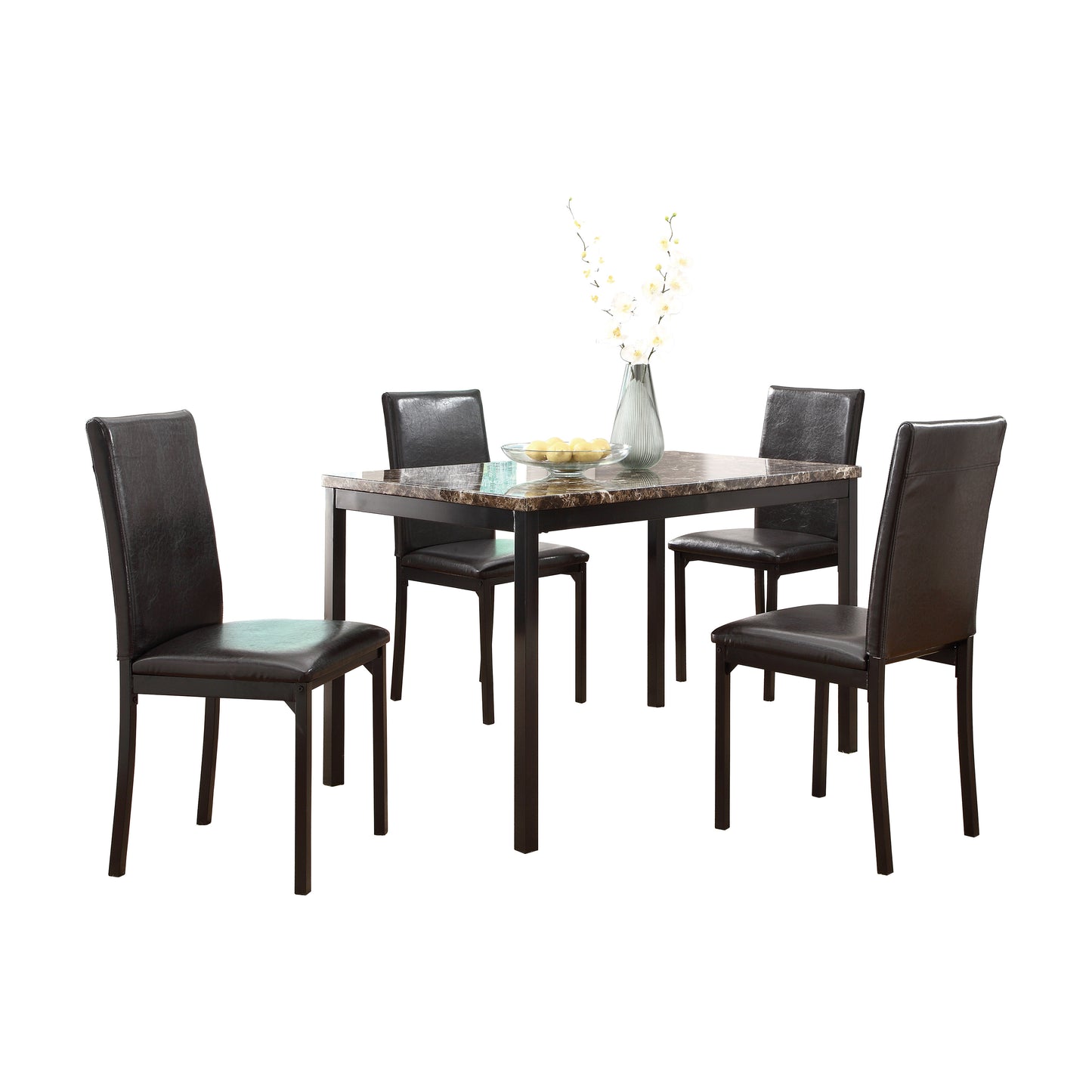 Compact Dining Table with Faux Marble Top and Black Frame